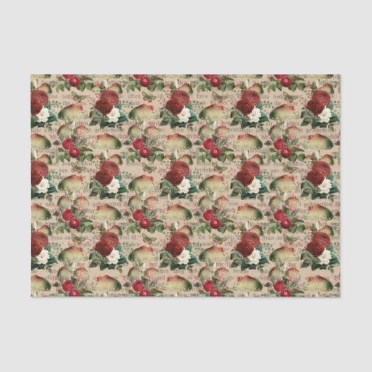 Vintage Rote Rosen und Pilze Seidenpapier (Vorderseite)