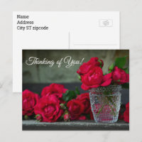 Vintage Rote Rosen Vase, Denken Sie an Sie, Postka