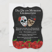 Vintage Rote Rosen Zuckerkulls Dia De Muertos Einladung (Vorderseite)