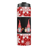 Vintage Rote Schneeflocke Caroling Gnomes Thermosbecher (Vorderseite)