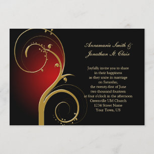 Vintage rote Schwarz-und Goldhochzeits-Einladung Einladung