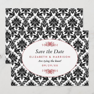 Vintage rote, schwarze und weiße Damaskus Save the Date