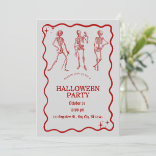 Vintage rote Skelett-Halloween-Party-Einladung Feiertagskarte