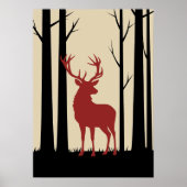 Vintage Rote Stag-Silhouette im Wald Poster (Vorne)