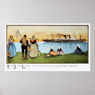 Vintage rote Stern-Linie Antwerpen New York Boston Poster