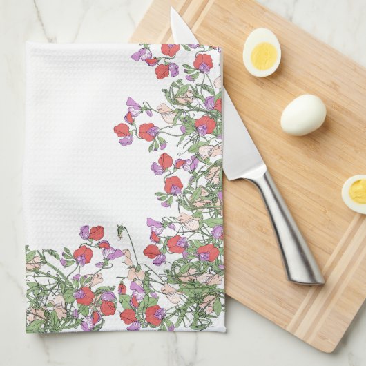 Vintage rote süße Erbsen-Blumen-Küchen-Tücher Geschirrtuch (Viertel Falte)