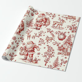 Vintage rote Toile-Weihnachtspapier  Geschenkpapier