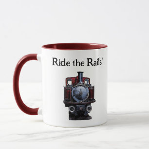Vintage rote und blaue Lokomotive Zeichnend Tasse