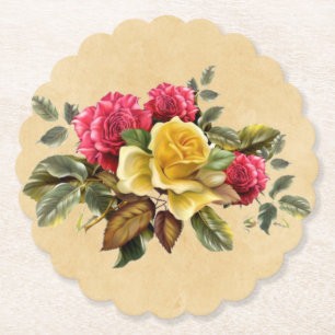 Vintage rote und gelbe Rosen floral Untersetzer