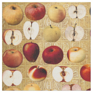 Vintage Rote und Goldene Äpfel auf Goldalphabet Stoff