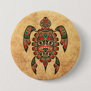 Vintage rote und grüne Haida-Geist-Seeschildkröt Button