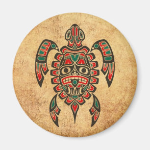 Vintage rote und grüne Haida-Geist-Seeschildkröt Magnet
