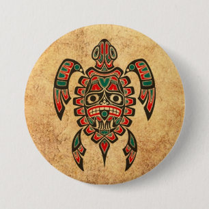 Vintage rote und grüne Haida-Geist-Seeschildkröte Button