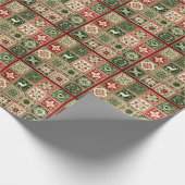 Vintage Rote und Grüne Quadrate Weihnachten Geschenkpapier (Ecke)