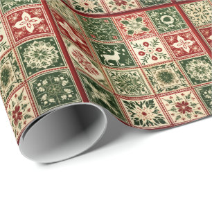 Vintage Rote und Grüne Quadrate Weihnachten Geschenkpapier