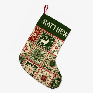 Vintage Rote und Grüne Quadrate Weihnachten Kleiner Weihnachtsstrumpf