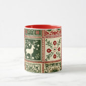 Vintage Rote und Grüne Quadrate Weihnachten Tasse (Zentrum)