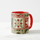 Vintage Rote und Grüne Quadrate Weihnachten Tasse (VorderseiteRechts)