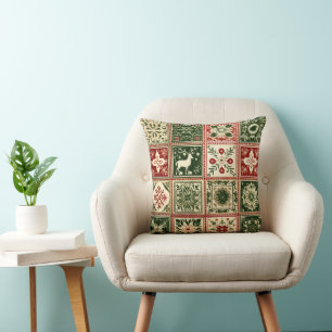 Vintage rote und grüne Quiltquadrate Weihnachten Kissen
