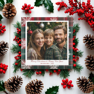 Vintage Rote und grüne Schneeflocken - Urlaubskart Feiertagskarte
