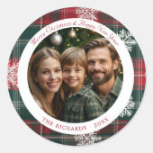 Vintage Rote und Grüne Schneeflocken Weihnachten Runder Aufkleber (Vorderseite)