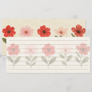 Vintage rote und rosa Aquarell-Blumen-Notizkarte Einladung