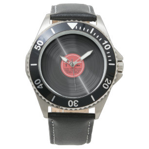 Vintage rote Vinylrekordalbum-Retro Uhr