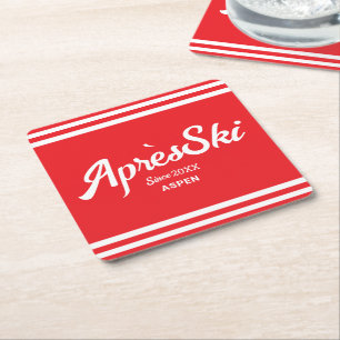 Vintage Rote Vorfahren Ski Custom Ski Resort Party Rechteckiger Pappuntersetzer