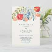 Vintage Rote Wasserfarbe Blumengarten Hochzeit Einladung (Stehend Vorderseite)