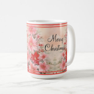 Vintage rote Wasserfarbe-Poinsettie-Christbaum Kaffeetasse