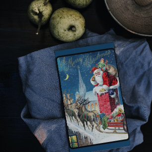 Vintage rote Weihnachtsabend-Santa-Geschenke Hirsc Feiertagspostkarte