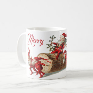 Vintage rote Weihnachtselfen Feiertags-Party Kaffeetasse