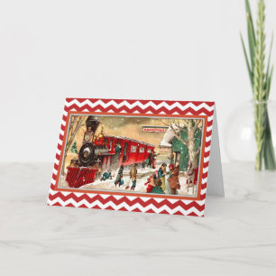 Vintage rote Weihnachtszugkarte Feiertagskarte