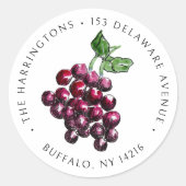 Vintage Rote Weintrauben HandGezeichnet Rücksendea Runder Aufkleber (Vorderseite)