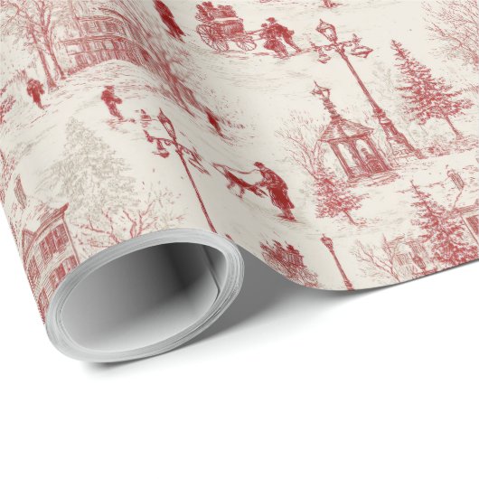 Vintage rote Winterlandschaft Geschenkpapier (Rolleneckpunkt)