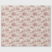 Vintage rote Winterlandschaft Geschenkpapier (Flach)