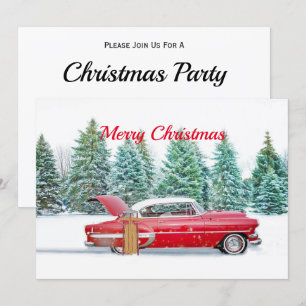 Vintage roter Auto-Schneeschlitten Weihnachten Einladung