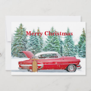 Vintage roter Auto-Schneeschlitten Weihnachten Fla