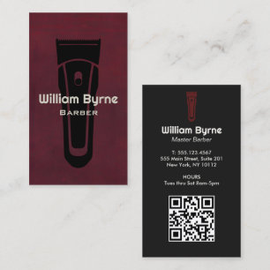 Vintage-Roter-Barber-Shop-Friseur-QR-Code Visitenkarte