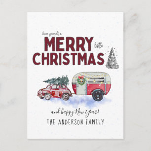 Vintage roter Camper-Weihnachtspostkarte Feiertagspostkarte