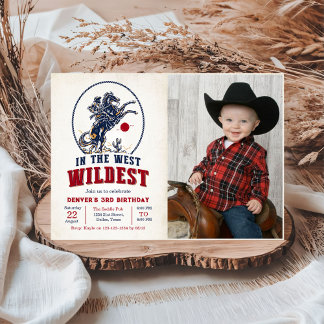 Vintage roter Cowboy-Rodeo 3. Geburtstagsfoto Einladung