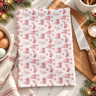Vintage roter cremefarbener Weihnachts-Toile-Kutsc Geschirrtuch
