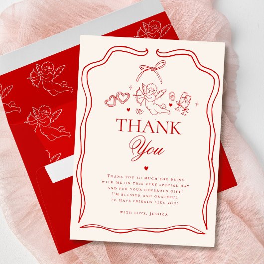Vintage roter Cupid Cherub Hochzeitsdusche Danke
