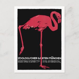 Vintage roter Flamingo Münchner Zoo Reise-Werbung Postkarte