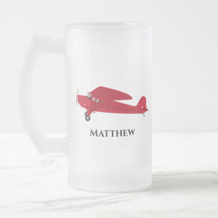 Vintage roter Flugzeug-Frostglas-Mug Mattglas Bierglas
