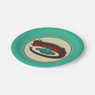 Vintage roter grüner Drache Lady Vector Art Nouvea Pappteller