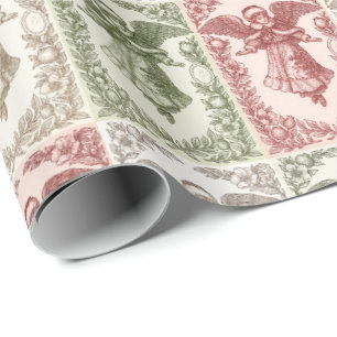 Vintage roter grüner weißer floraler viktorianisch geschenkpapier