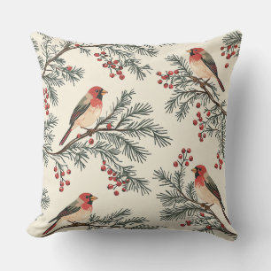 Vintage Roter Kardinal Kiefern-Beeren-Creme-Weihna Kissen