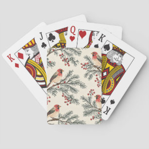 Vintage Roter Kardinal Kiefern-Beeren-Creme-Weihna Spielkarten