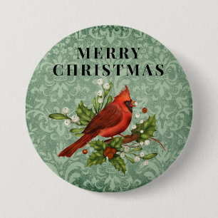 Vintage Roter Kardinalvogel Frohe Weihnachten  Button